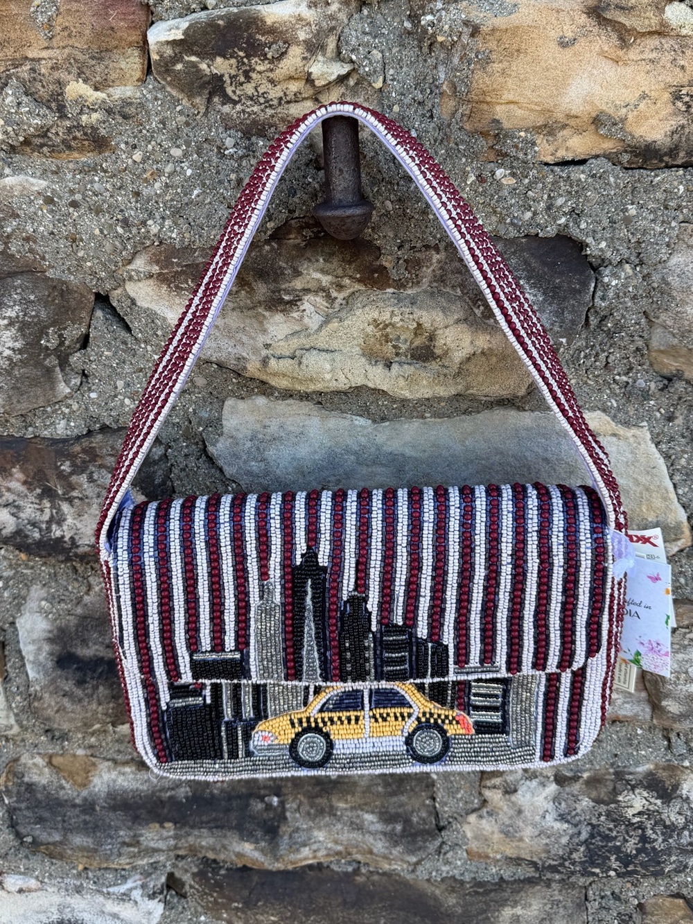 NWT Beaded Taxi Cityscape Shoulder Bag Purse NY Viral